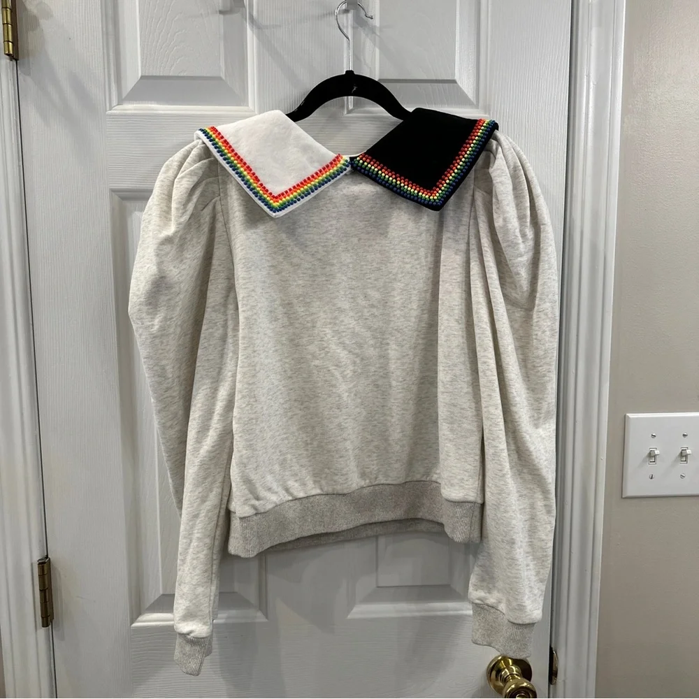 QUEEN OF SPARKLES Black and White Sweatshirt with Rainbow Trim - Picture 7 of 8